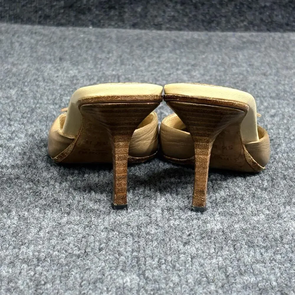 Gucci Shoes Womens 5.5 Beige Leather Pointed Toe Leather Mule Heels Buckle Italy